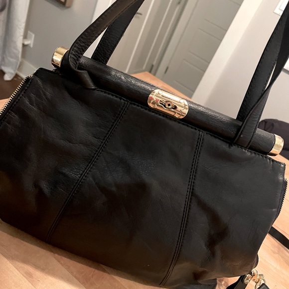 Emma Fox XL leather bag with zebra print inset zipper sides - Picture 1 of 7